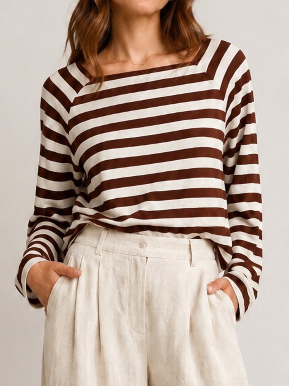 Loft brown and white striped long sleeve top size small